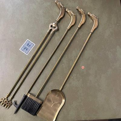 Brass Horse Handled Fireplace Tools