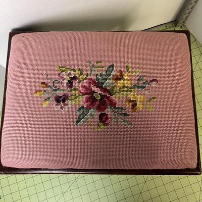 Vintage Floral Cross Stitched Ottoman