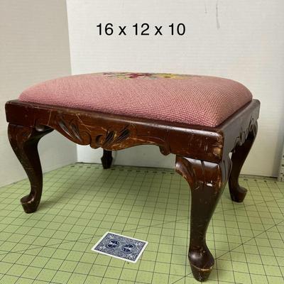 Vintage Floral Cross Stitched Ottoman