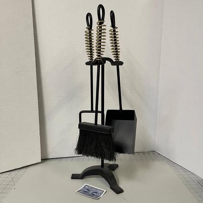 Fireplace Log Rack & Black Fireplace Tool Set
