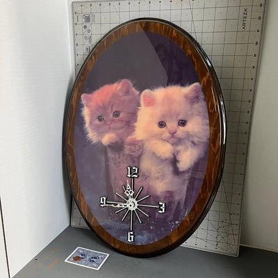 Vintage Kitten Wooden Wall Clock