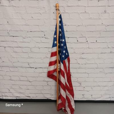 American Flag with Wood Pole