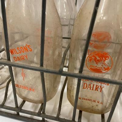 Vintage Crate of Glass Milk Bottles