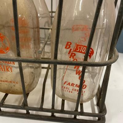 Vintage Crate of Glass Milk Bottles