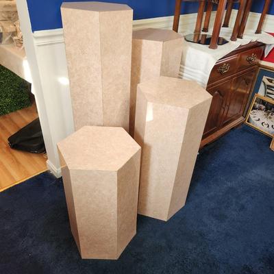 4 Laminate Hexagonal Plinths Side Tables Pedestals Display 12" Dia