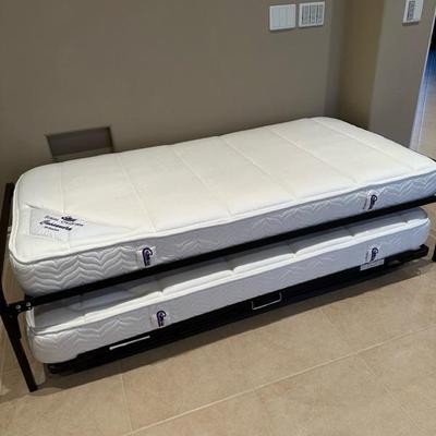 Lot 231 twin metal frame trundle bed with comfort Pedic mattresses