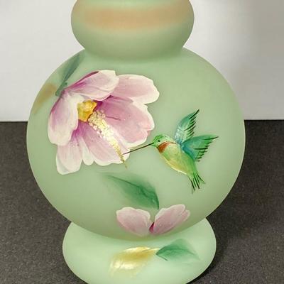 LOT 4J: Fenton Frosted Glass Vase Collection - Hand Painted Hummingbird and More