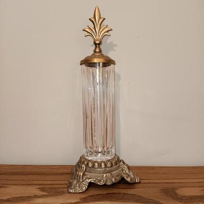 LOT 44K: Vintage Glass and Metal Lamp with Decorative Columns