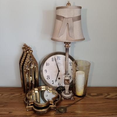 LOT 51K: Gold Collection- Gothic Tryptich Mirror, Lamp, Clock & More