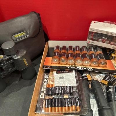 Lot 266 Bushnell binoculars, Duracell batteries