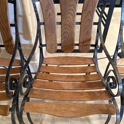 Lot 268 Set of 3 wrought iron and wood chairs