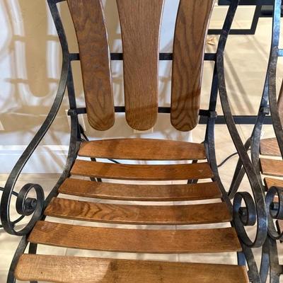 Lot 268 Set of 3 wrought iron and wood chairs