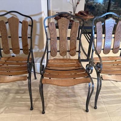 Lot 268 Set of 3 wrought iron and wood chairs