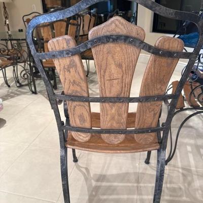 Lot 268 Set of 3 wrought iron and wood chairs