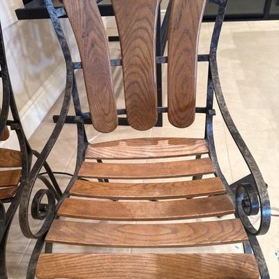 Lot 268 Set of 3 wrought iron and wood chairs