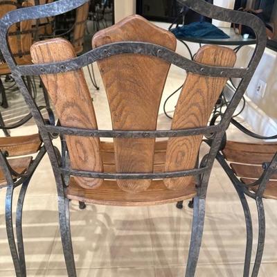 Lot 268 Set of 3 wrought iron and wood chairs