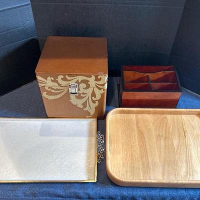 Lot 302 home decor Metal & wood trays, office caddy, wood storage box