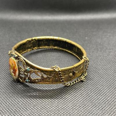 Victorian Style Hinged Goldtone Cuff Bracelet