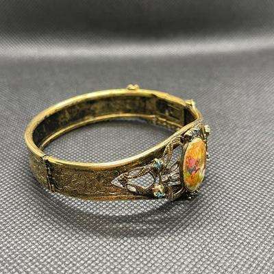 Victorian Style Hinged Goldtone Cuff Bracelet