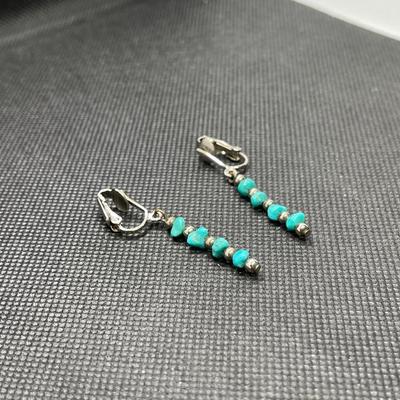 Small turquoise nugget dangle earrings. Not Sterling