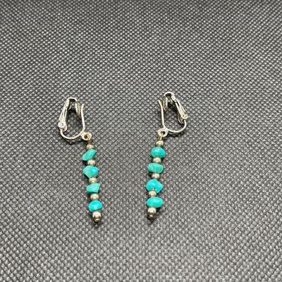Small turquoise nugget dangle earrings. Not Sterling