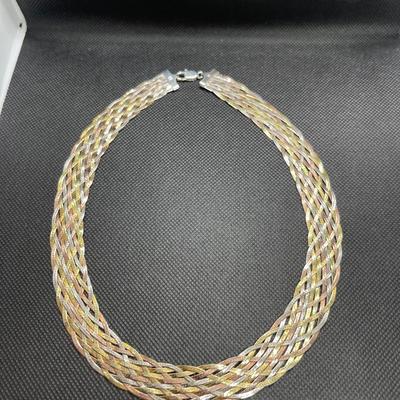 Vintage sterling silver 925 tricolor woven necklace