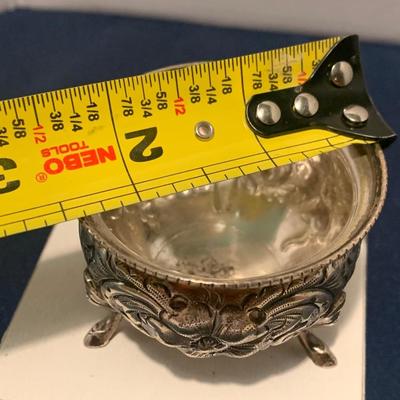 Footed Sterling Silver Salt Container & Spoon w/ Cobalt Blue Glass Insert