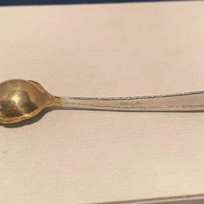 Footed Sterling Silver Salt Container & Spoon w/ Cobalt Blue Glass Insert