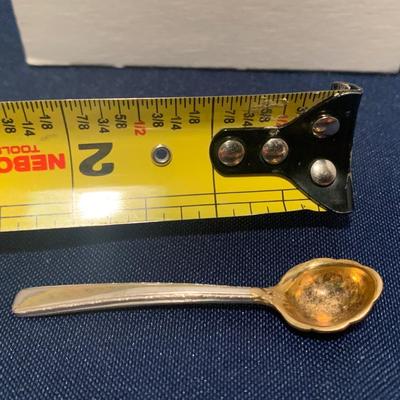 Footed Sterling Silver Salt Container & Spoon w/ Cobalt Blue Glass Insert