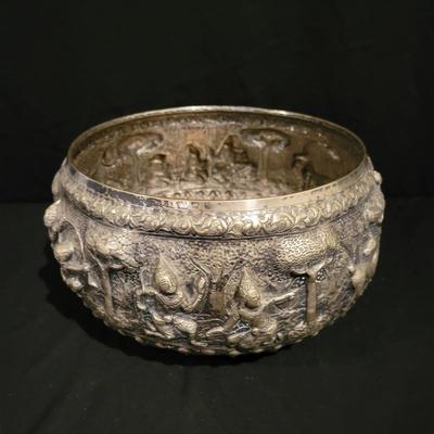 Large Burmese Embossed & Chased Silver Bowl (BS-DW)