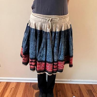 Pleated Traditional Cotton/Hemp/Dyed Batik Skirt (PB-RG)