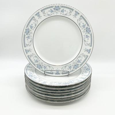 SHEFFIELD ~ Blue Whisper ~ Eight (8) Porcelain Fine China Dinner Plates