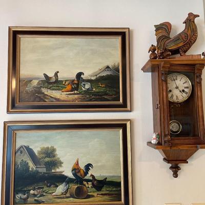 Chicken decor and vintage clock