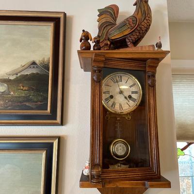 Chicken decor and vintage clock