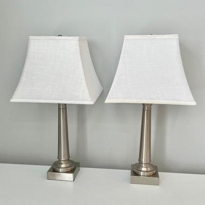 Pair (2) Brushed Nickel Table Lamps