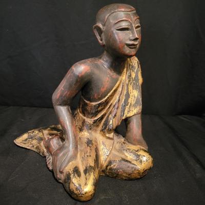 Three Carved Wooden Monk Statues (BS-DW)