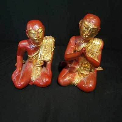 Three Carved Wooden Monk Statues (BS-DW)