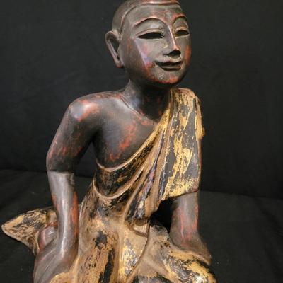 Three Carved Wooden Monk Statues (BS-DW)