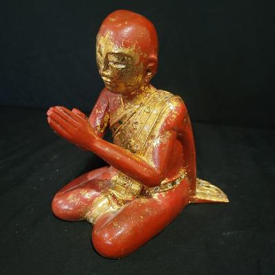 Three Carved Wooden Monk Statues (BS-DW)