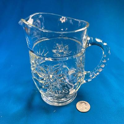 CLEAR PRESSED GLASS FANCY JUICE PITCHER