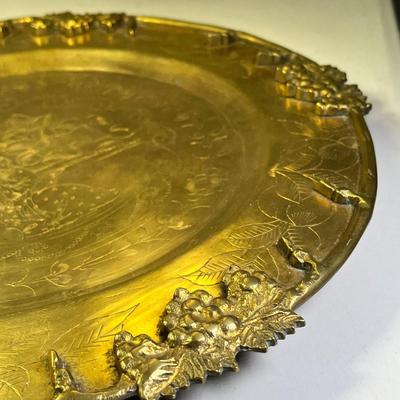 OLDER CHINESE BRASS PLATTER WITH 3-D EMBELLISHMENT