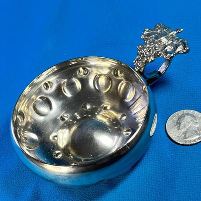 INTERESTING SILVER? WINE SIPPING BOWL WITH GRAPES ON HANDLE