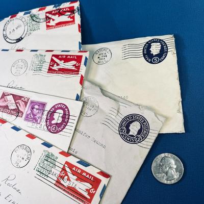 6 STAMPED, POSTMARKED ENVELOPES FROM 1945-1964