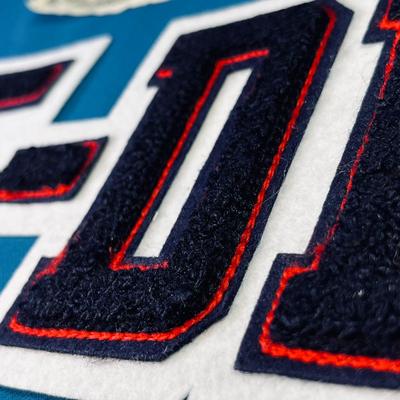 NEW, UNUSED RAISED EMBROIDERED LETTER JACKET NUMBER, LETTERS  "5-DB" 