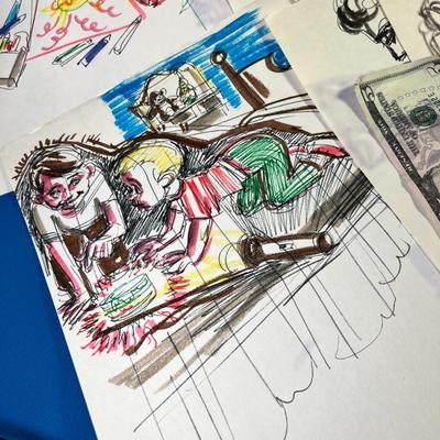 GROUP OF 8 SKETCHES OF KIDS, FAMILIES, SITUATIONS