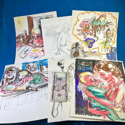 GROUP OF 8 SKETCHES OF KIDS, FAMILIES, SITUATIONS