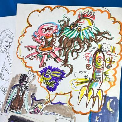 GROUP OF 8 SKETCHES OF KIDS, FAMILIES, SITUATIONS