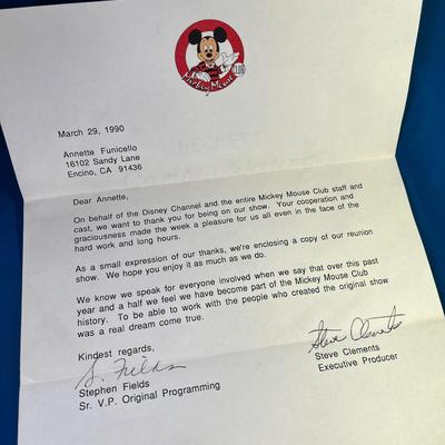 ANNETTE FUNICELLO COLLECTION LETTER OF THANKS FOR MICKEY MOUSE CLUB REUNION APPEARANCE