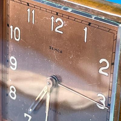 VINTAGE COPPER COLORED WIND-UP ALARM CLOCK WITH FLUORESCENT HANDS, NUMERS, SELF-STAND