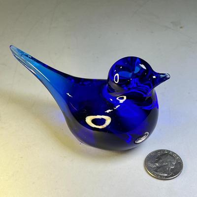 DEEP BLUE GLASS BIRD FIGURINE